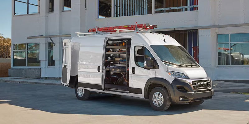 White 2026 Ram Promaster with tools inside