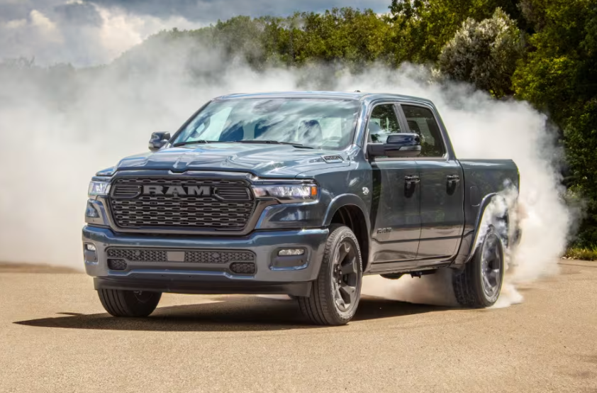 Blue 2026 Ram 1500 drifting